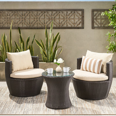 Ensemble de conversation d'extérieur Pe 3Pc en brun et beige - aluminium, avec coussins, 27 po Profondeur, largeur, hauteur de la position 24,02, poids de 41,71 lb,