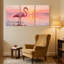 «Birds Flamingo Sunset Water Reflection Pink Sky Landscape», ensemble de 3 impressions sur toile-851816306