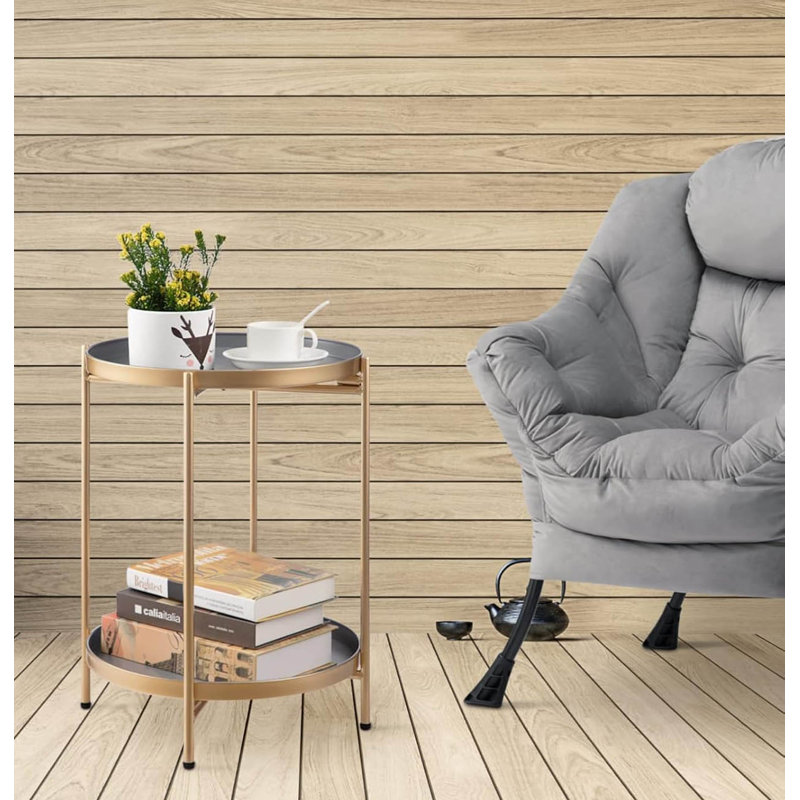 End Table, Grey, Gold