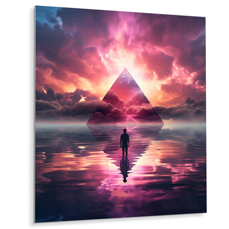Pyramide gardienne du mystère - art abstrait paysage mural, Métal métal, H 44 po x l 34 po x P 1,5 po