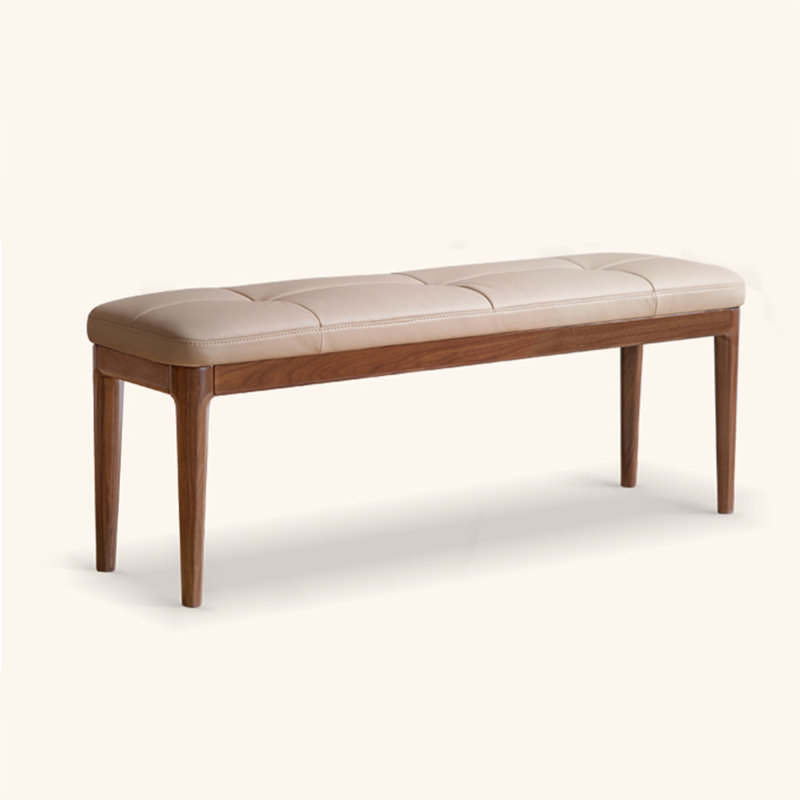 Banc rectangulaire minimaliste en noyer et cuir pour le salon et la chambre., 17.72" H x 55.12" W x 12.99" D