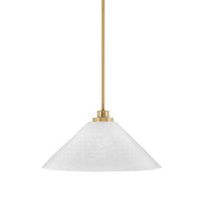 Hallmann Stem Hung Mini Pendant Shown In New Age Brass Finish With White Marble Glass