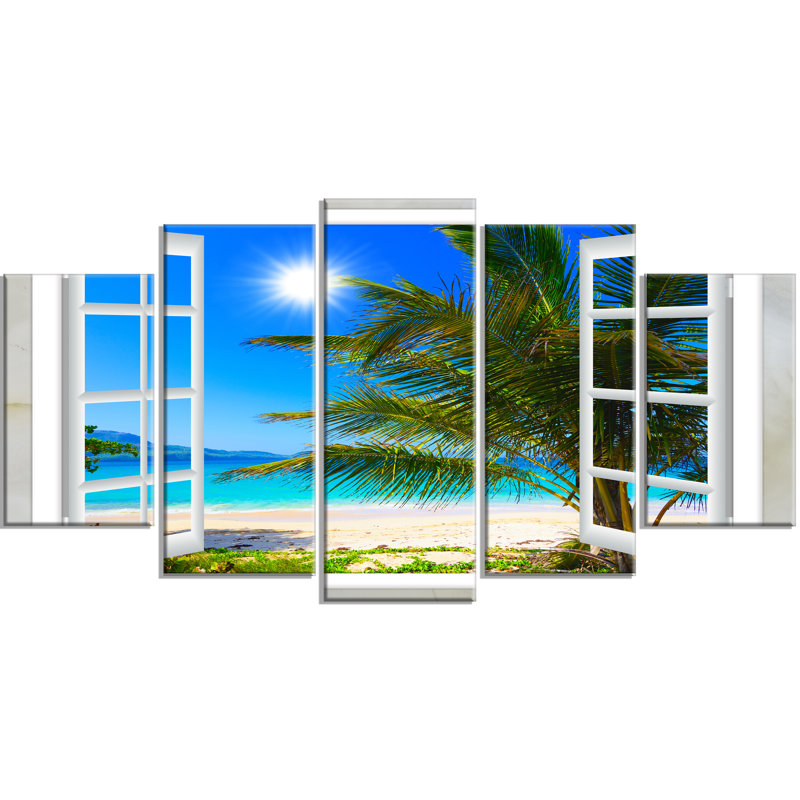 «Window Open to Beach with Palm», ensemble de 5 toiles tendues