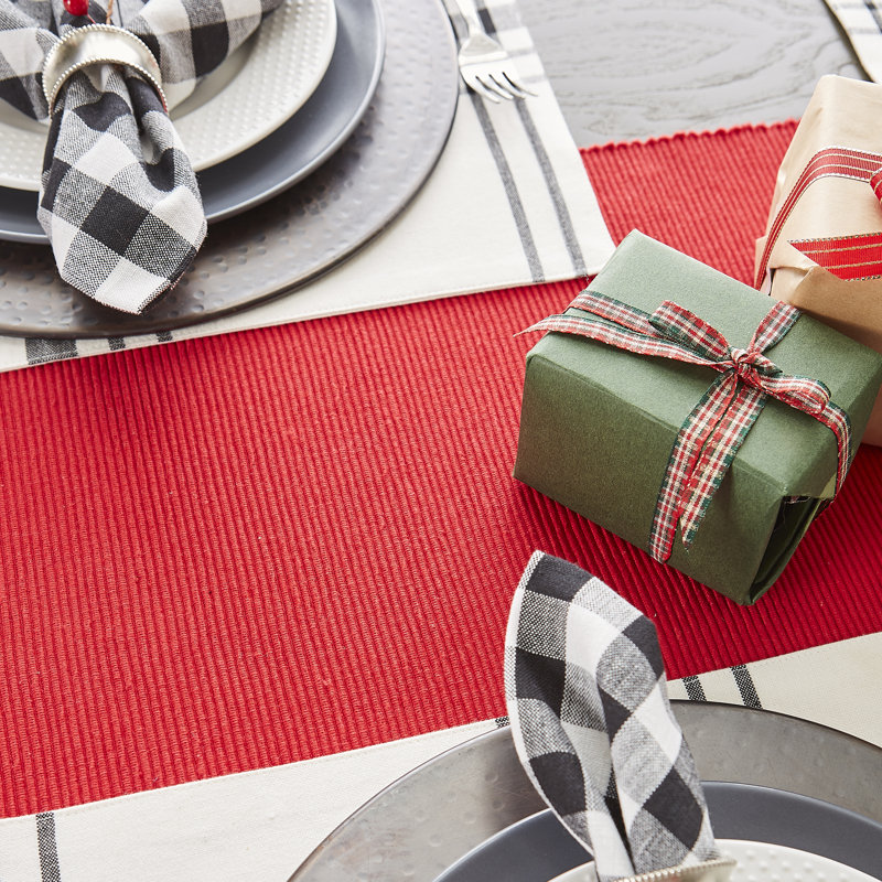Esma Striped 100% Cotton Table Runner, Tango Red