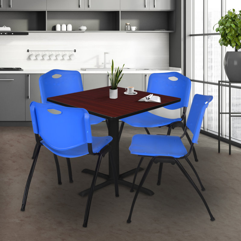 Table de salle à manger Neyland Cain, Bleu, H 29 po x l 48 po x P 48 po, Acajou