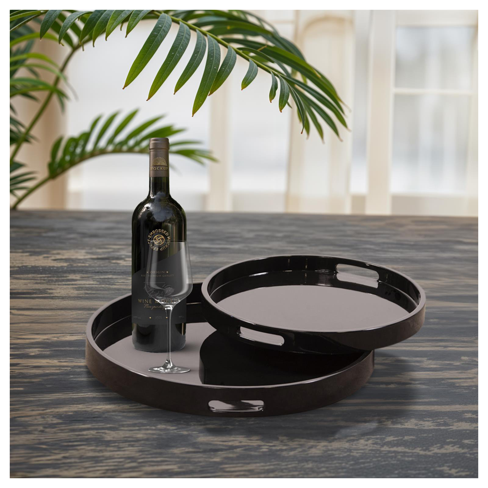 Parke Modern Tray - Set of 2, Black, Rounded