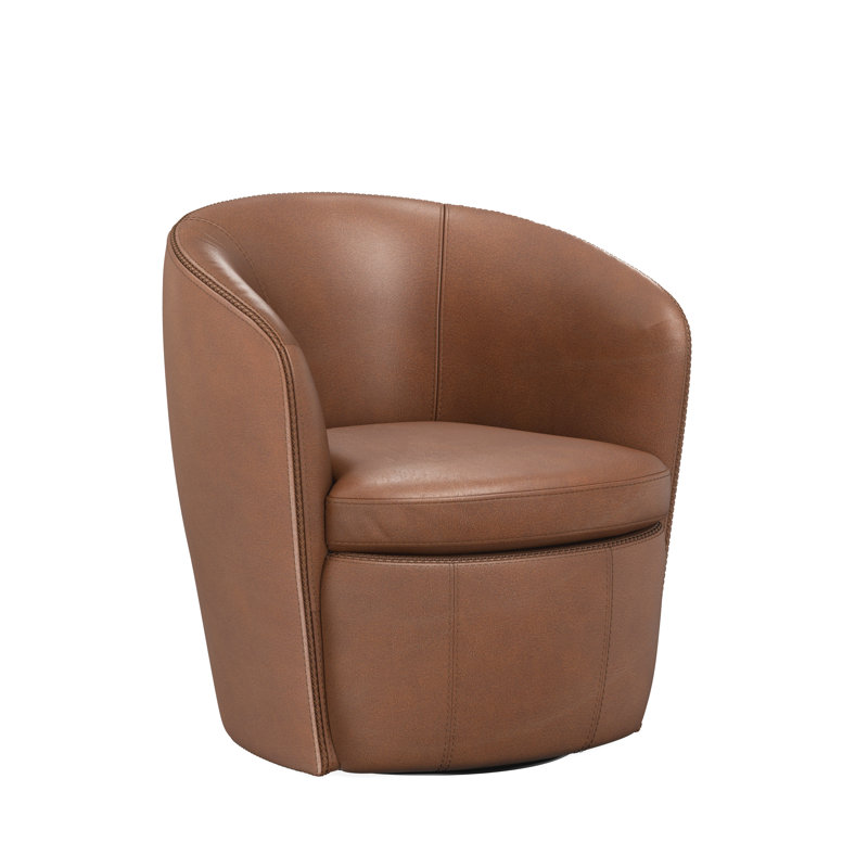 Crandell Top Grain 100% Genuine Italian Leather Swivel Barrel Chair, Vintage Genuine Leather