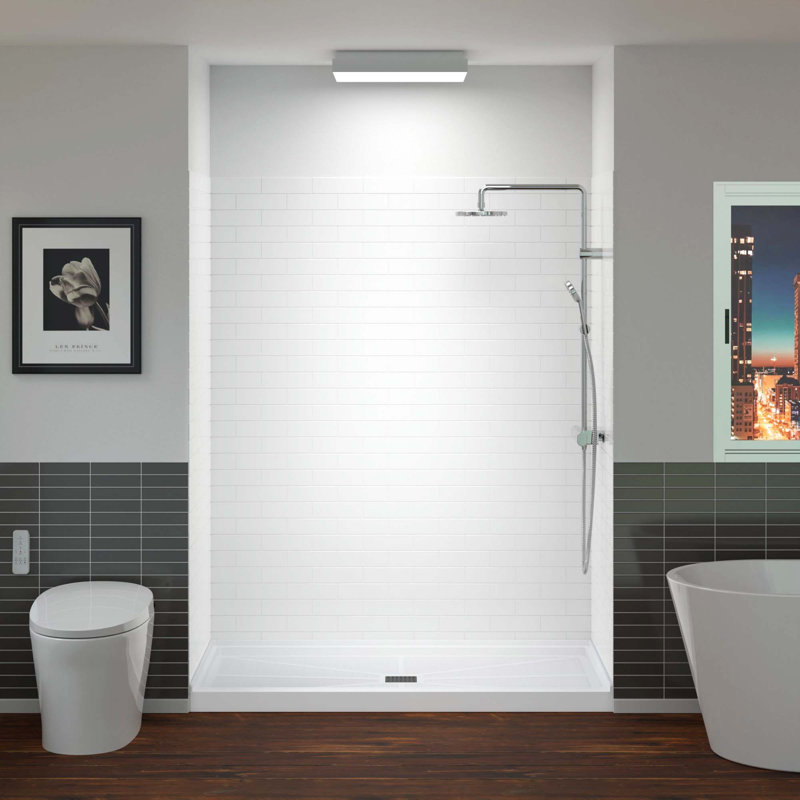 60'' W 75'' H Framed Rectangle Shower Stall, Center, Nickel, White/Brushed Nickel Trim
