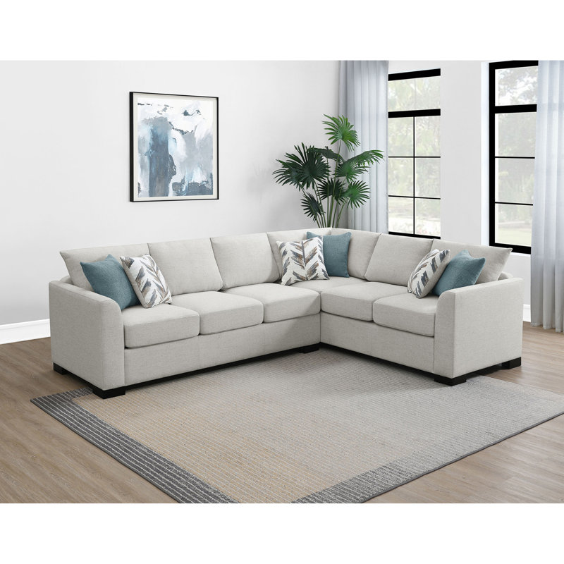 Ashlee Sleeper Sectional Sofa, Greige Chenille, 6 Pillows, 111 Inch