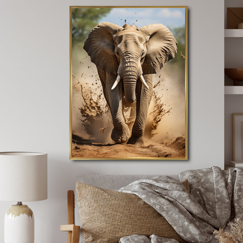 Kyley, photographie d'éléphants d'Afrique II, Cadre flottant doré, H 40 po x l 30 po x P 1,5 po