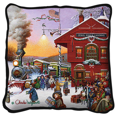 Whistle Stop Christmas Cotton Throw Pillow