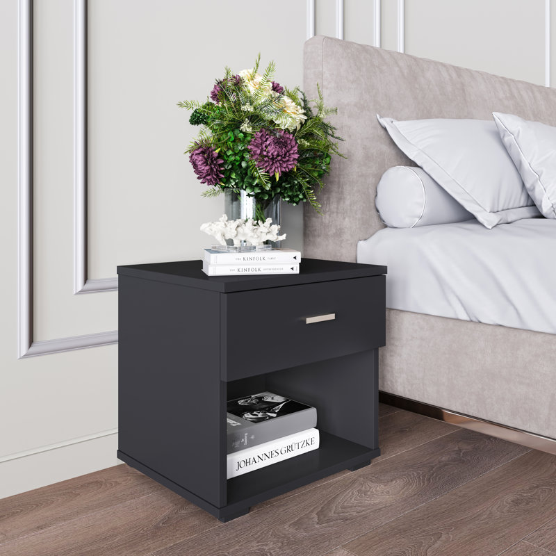 Novara Single Drawer Low Profile Nightstand, Black