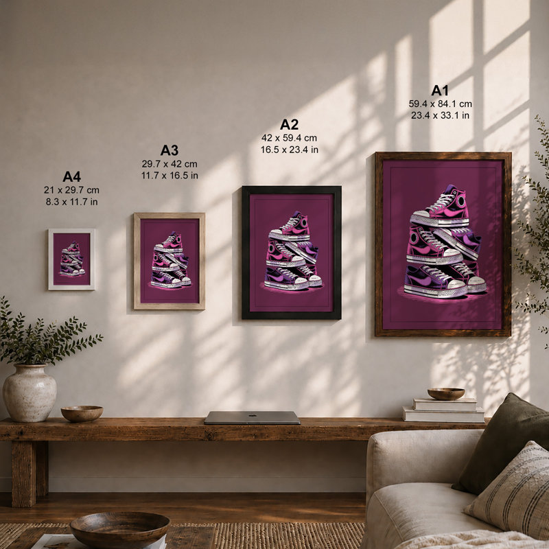 Stacked Sneakers Modern - Print, A2 - 59.4 x 42.0 cm, Black