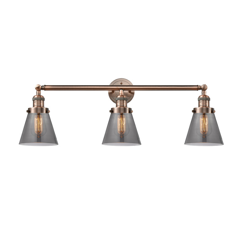 Éclairage pour meuble-lavabo de salle de bain 3 lumières Cone, DEL, Plaqué couleur fumée, Cuivre antique