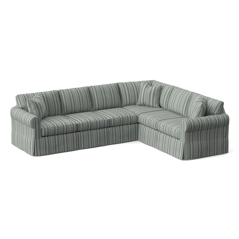 Bedford Upholstered Sectional, Green and Blue Stripe; 0252-54, Right Hand Facing
