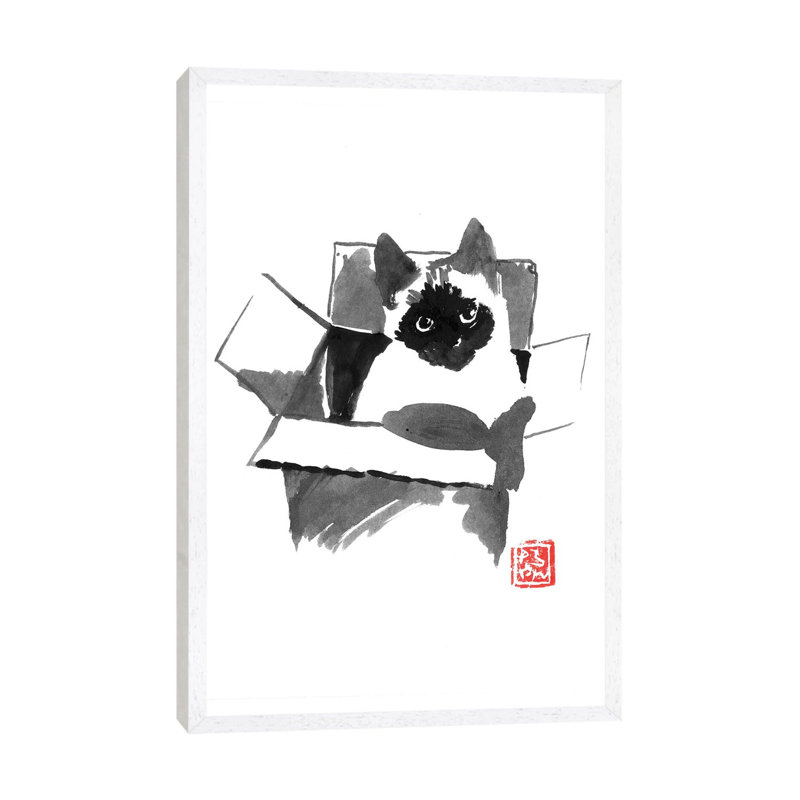 Cat In The Box by Péchane - Print on Canvas, White Framed, 152.5 cm H x 101.5 cm W