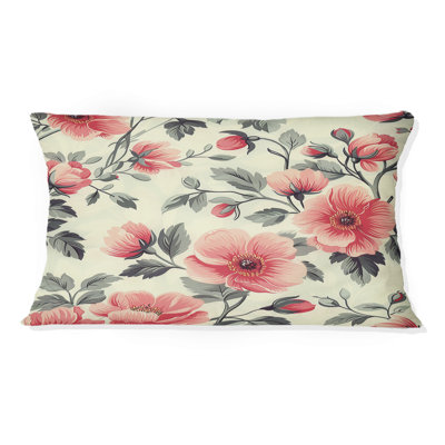 Coussins lombaires roses et verts à motif floral traditionnel I