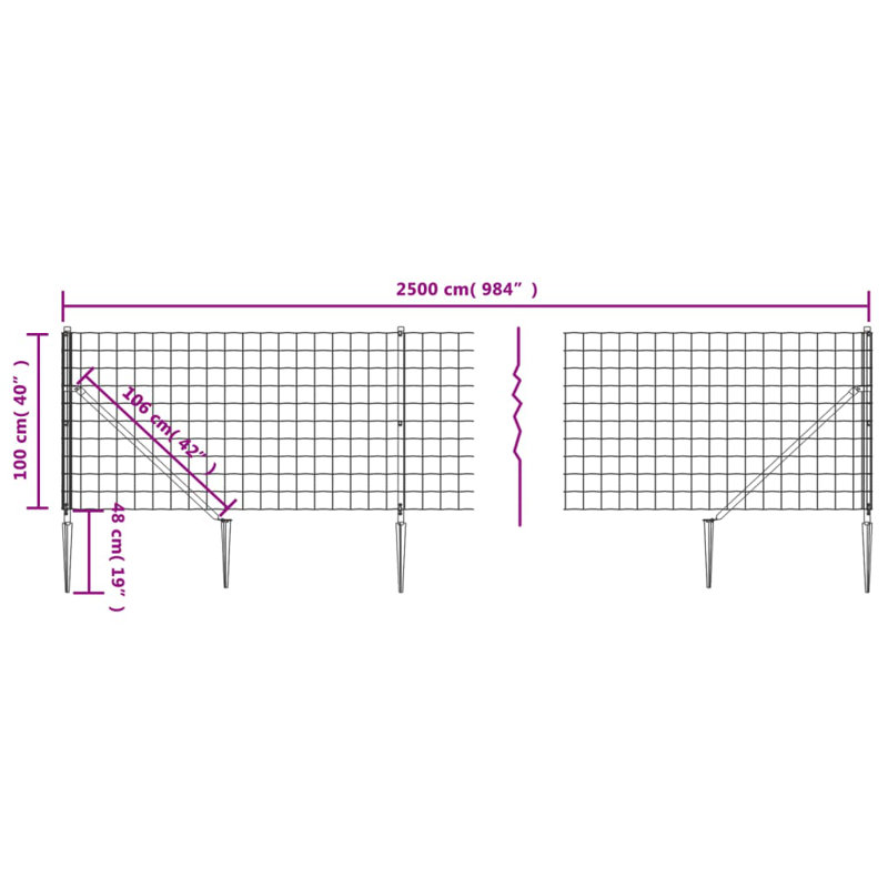 Vidaxl Wire Mesh Fence With Spike Anchors Green 1X25 M