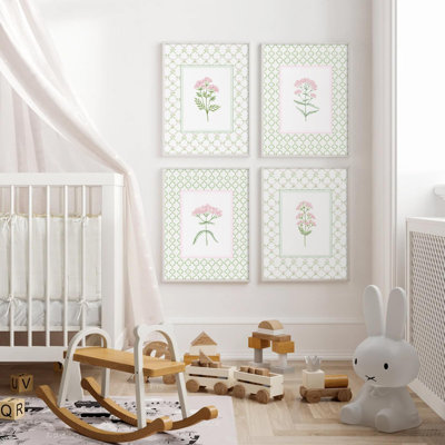 Nursery Girl Floral Wall Art Wildflower Baby Room Canvas Wall Decor Pink Green Flower Prints Poster Watercolor Pastel Botanical Picture Painting Nursery Artwork For Girls Bedroom 12X16x4 Inch Unframed