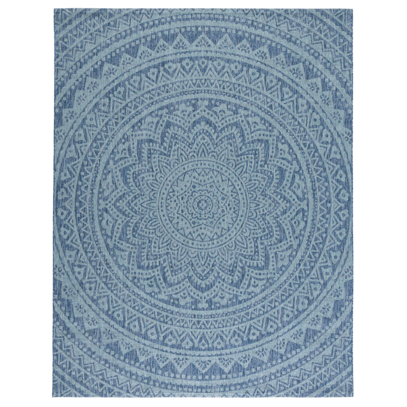 Melida Navy/Aqua Indoor/Outdoor Area Rug, Rectangle 8' x 10'