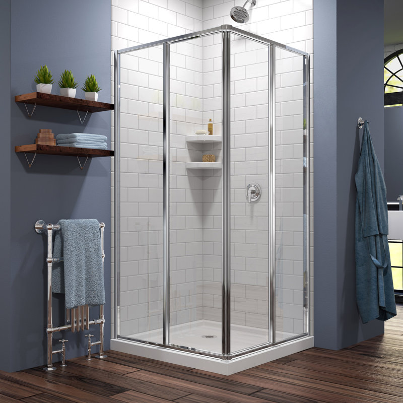 Cornerview 36" x 74.75" Framed Square Sliding Shower Enclosure with Base Included, White, Chrome