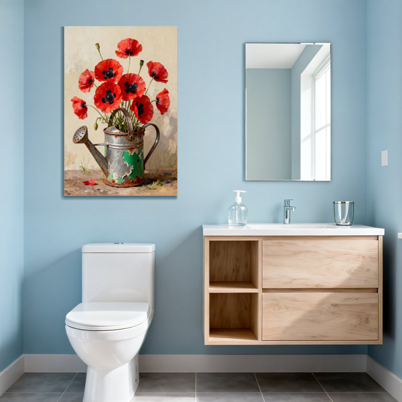 Plantes et fleurs Fleurs de coquelicot dans un arrosoir rustique, H 36 po x l 24 po