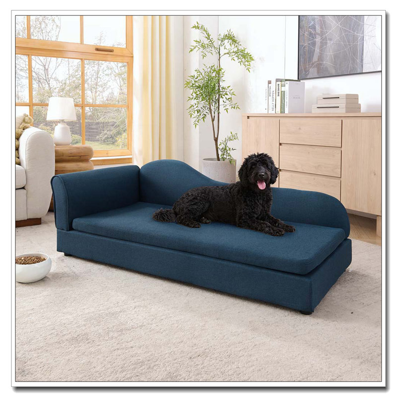 Canapé surdimensionné pour chien pour chien, dossier ondulé moderne, accoudoir simple, tissu en lin respirant de qualité supérieure