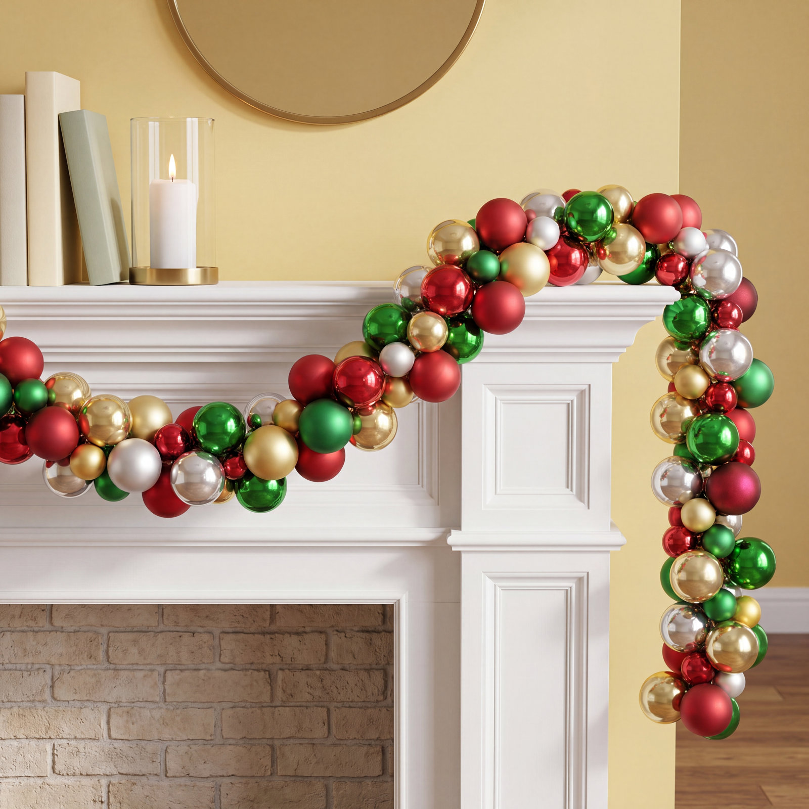6' Shatterproof Ball Christmas Garland, Gold/Red/Green