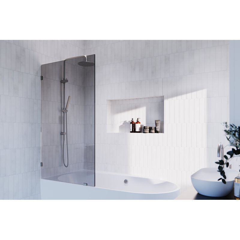 Ursa 34 in. x 58.25 in. Frameless Gray Tinted Single Fixed Bath Panel, Brushed Nickel