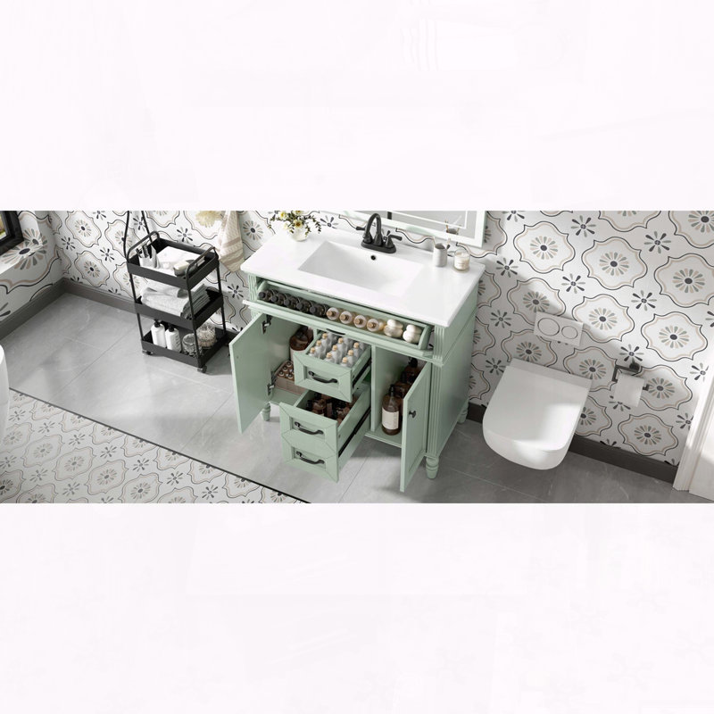 Meuble-lavabo moderne de 36 pouces avec lavabo en cÃ©ramique et tiroir Ã  abattant, Vert