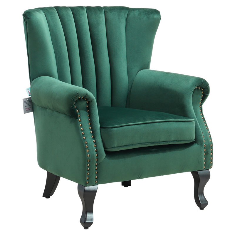 Tamworth 73Cm Wide  Velvet Channel Occasional Armchair Wingback Chair, Green Velvet