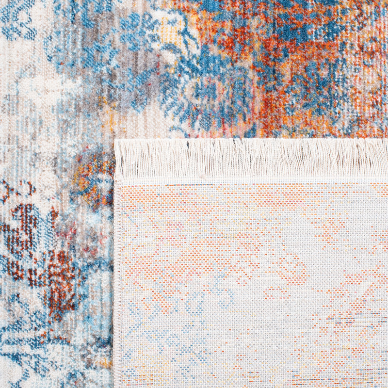 Tapis bleu / beige Curlee, Tapis de couloir 2 pi 2 po x 8 pi