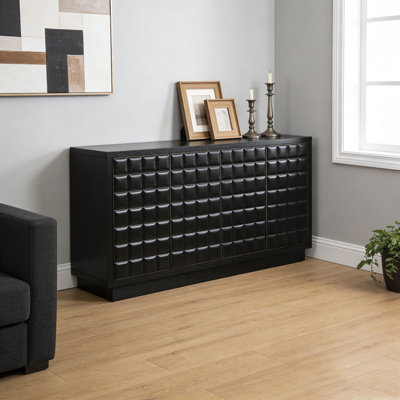 Modern 4-Door Storage Cabinet with 3D Geometric Doors