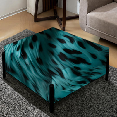 Turquoise et noir - grand repose-pieds carré abstrait