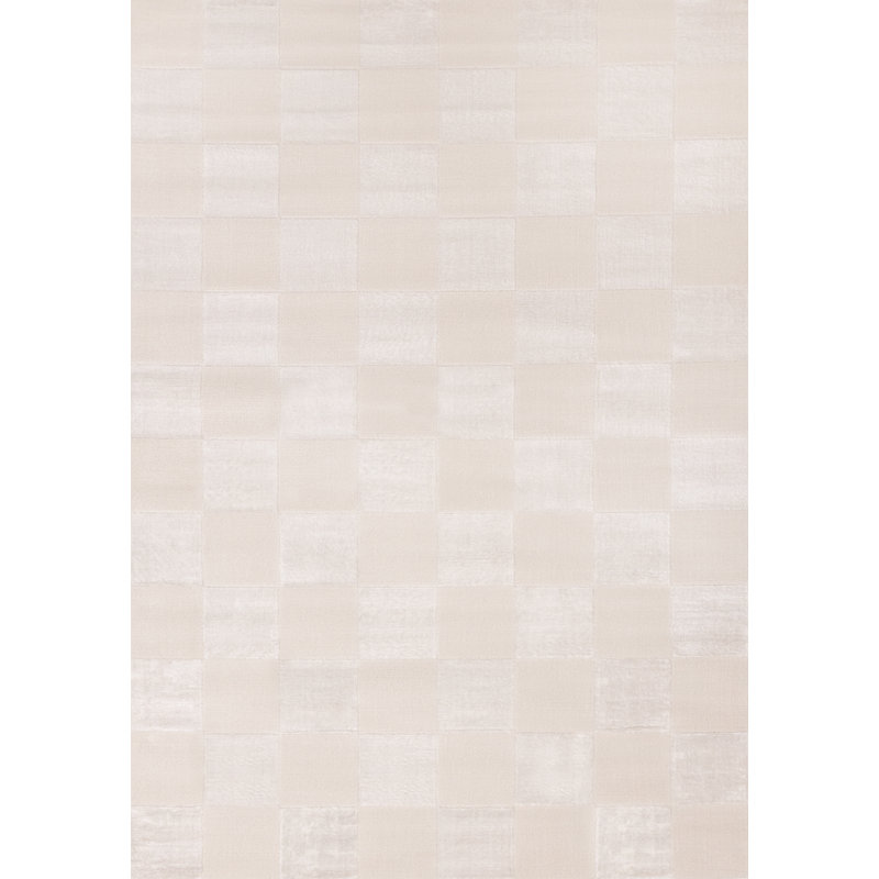 Tapis blanc à carreaux crème Amabilia, Rectangle 6 pi 7 po x 9 pi 6 po