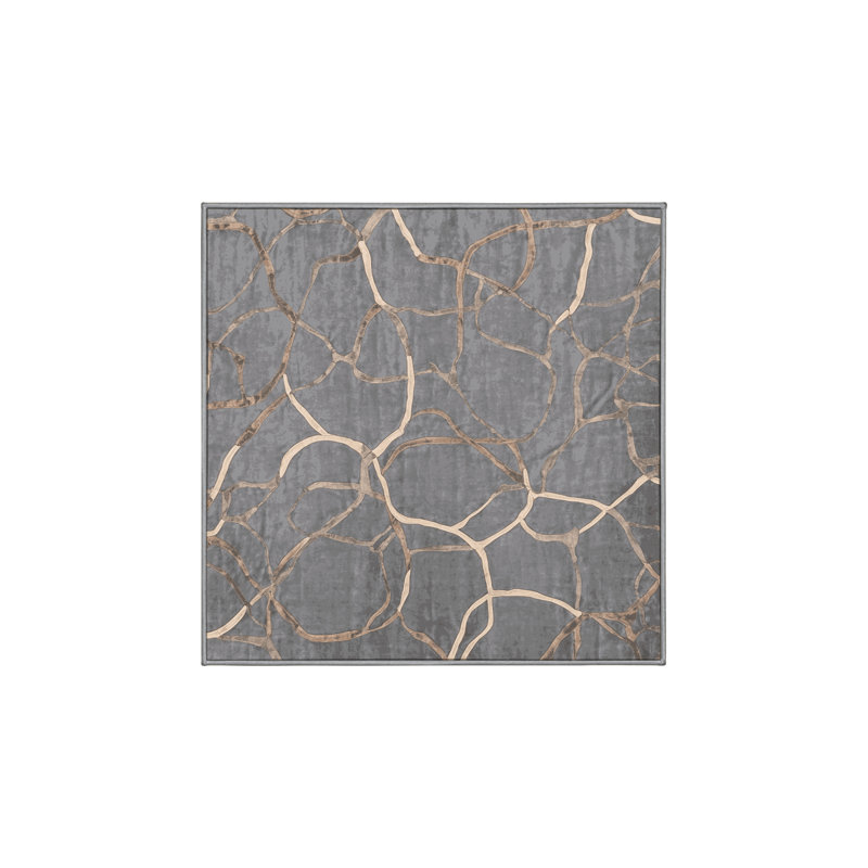 Machine Washable Gray Area Rug, Square 6'