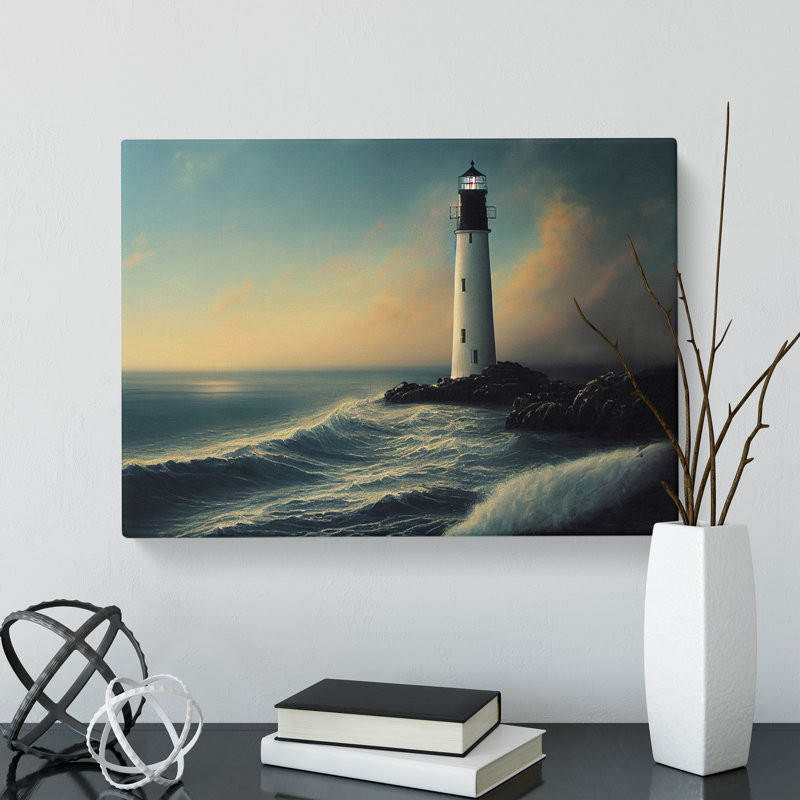 XXX-H1022-WF-7765X Shimmering Lighthouse Seascape - Wrapped Canvas Print, 35cm H x 50cm W x 3cm D
