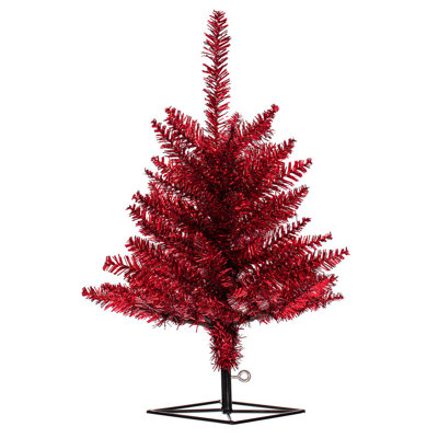 2' x 20" Red Tinsel Artificial UnLit Christmas Tree.