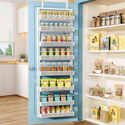 8 Tiers Over the Door Organizer - Height Adjustable Pantry Organizers and Storage with Dense Mesh Baskets(White)