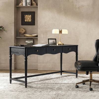 Martha Adelaide 60''W Traditional 3 Drawers Fluted Simple Assembly Desk with Power Outlets