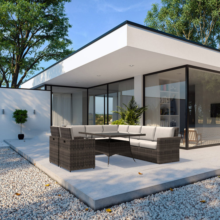Ensemble de conversation modulaire en rotin 7 pièces avec coussins 7 pièces