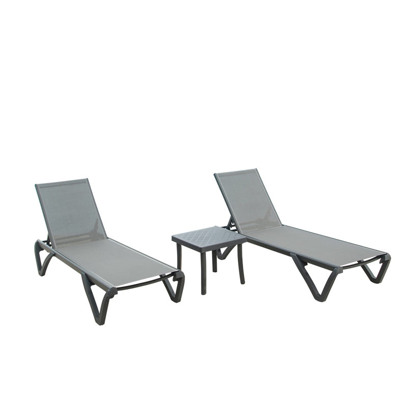 Ondraya Patio Aluminum Chaise Lounge Set with Adjustable & Table, Gray, Gray