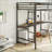 Twin Size Metal Loft Bed Frame with Desk &amp; Closet Rod, Black, Space-Saving, No Box Spring Needed for Bedroom