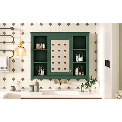 Wall Mounted Bathroom Storage Cabinet - 35'' X 27.5'' Mirror With Vintage Style Handle Medicine Hinges