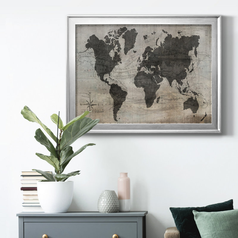 Carte du monde sur toile de qualité supérieure - prête à être accrochée, Cadre argenté, H 22,5 po x l 30,5 po x P 1 po