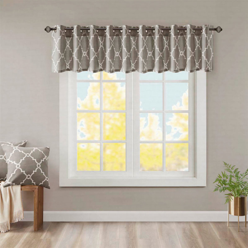 Fretwork Print Grommet Top Window Valance 50X18", Gray White