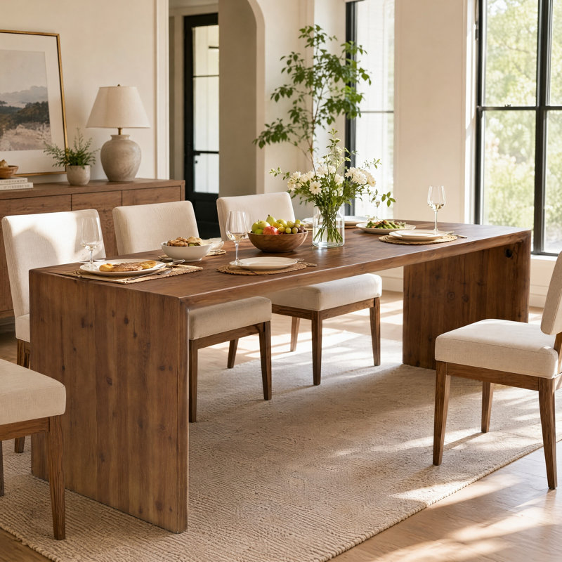 Table de salle à manger rectangulaire en bois massif de 175 cm de long, grande table de cuisine
