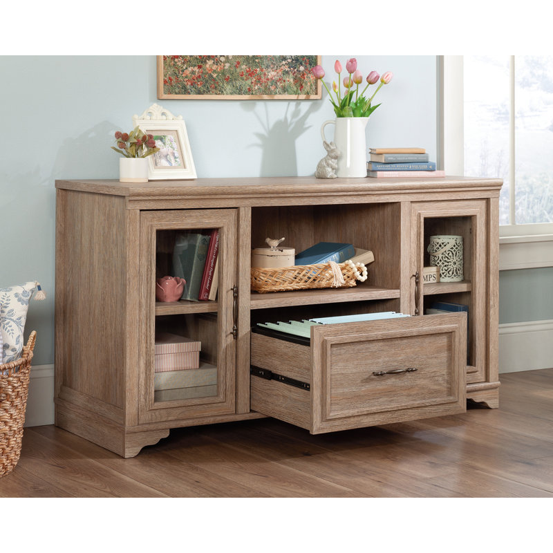 Brushed Oak 54" Wood Credenza with Drawer and Filing Cabinet