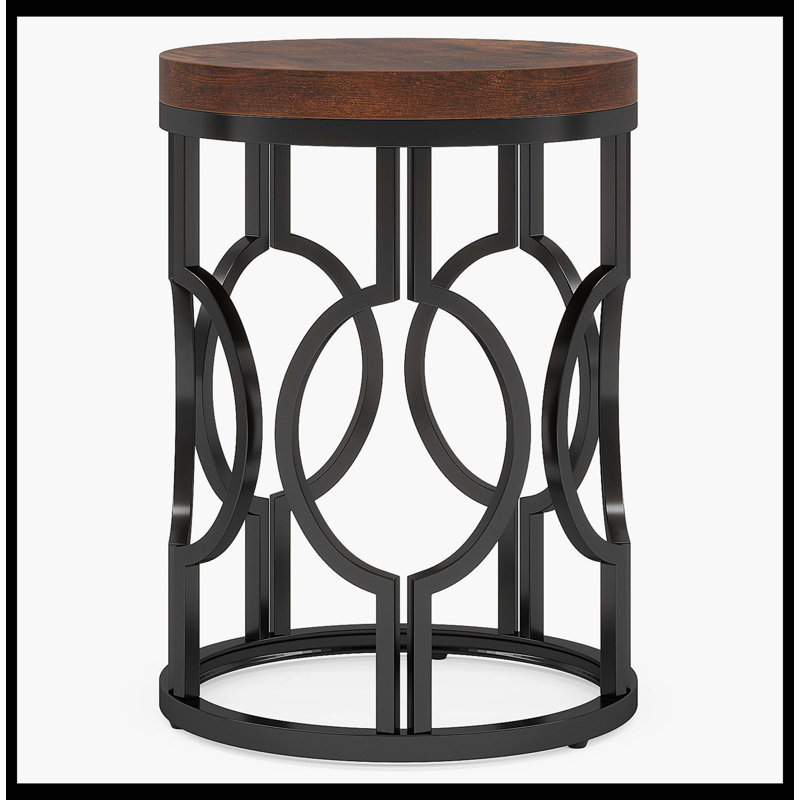 Table de bout ronde, table d'appoint industrielle avec structure creuse en métal, Brun rustique