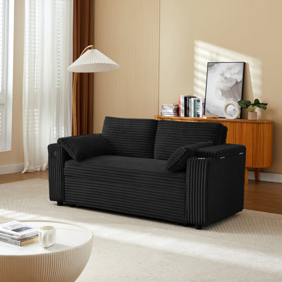 Black Loveseat Sleeper Sofa With Storage Armrest ,USB Port